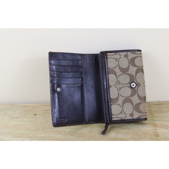 Coach Wallet Womens Brown Leather Signature C Logo Monogram Bifold Vintage - Picture 2 of 11